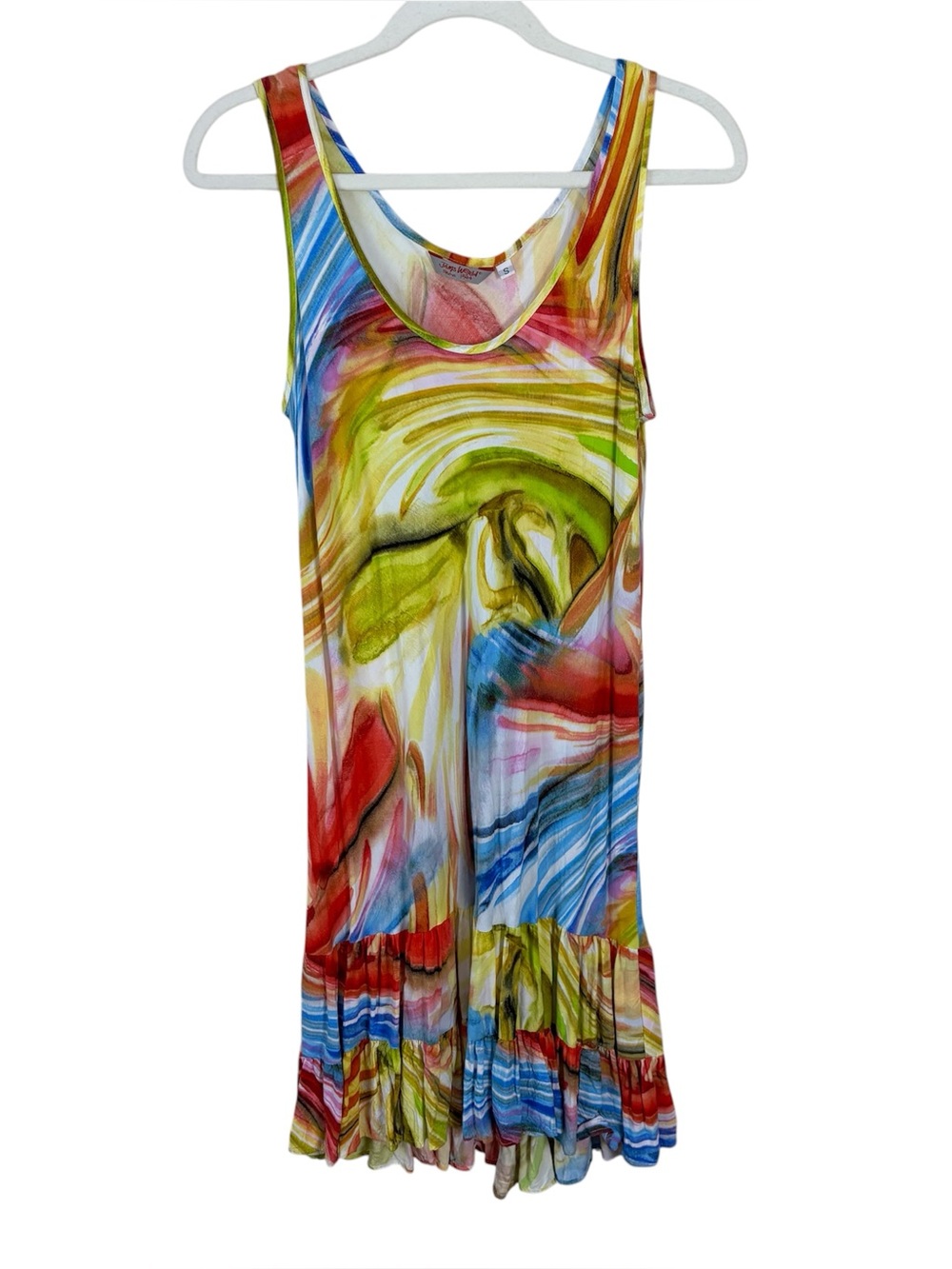 Jams World Dress Women’s Sz Small Eros Print Tank Dress Ruffle Hem Hawaii